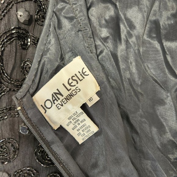 Vintage JOAN LESLIE Hollywood-Fairy-Tale Beaded Black Silk Sheath Dress Size 10. - Picture 13 of 16